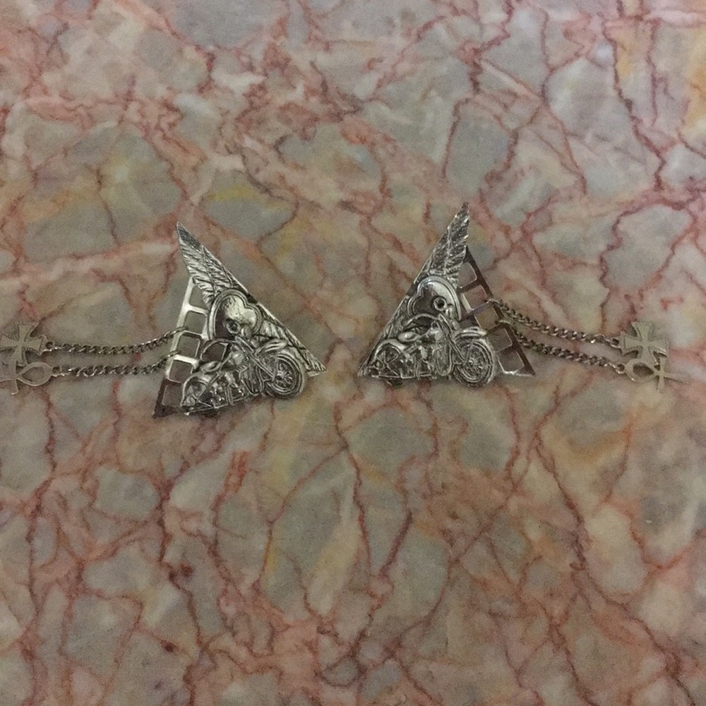 Vintage Motorcycle heart wings pierced earrings
